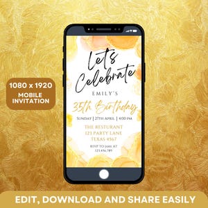 Tropical Brunch Party Mobile Invitation Template, Editable Pink Orange Gold Design, Birthday Celebration for Ladies, Teens, and Girls S007