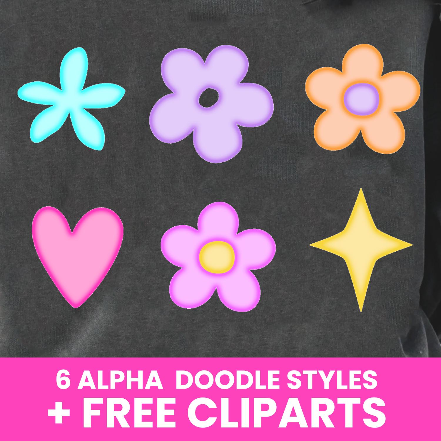 6 Colors Doodle Alphabet Preppy Letters & Numbers PNG Bundle, Colorful ...