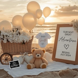 Nautical Baby Announcement, Beach-Themed Pregnancy Reveal, Digital & Editable Template, Instant Download, Sweet Baby Message