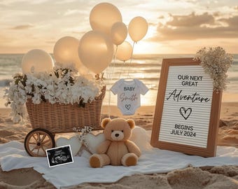 Faire-part de bébé nautique, faire-part de grossesse sur le thème de la plage, modèle numérique et modifiable, téléchargement immédiat, message doux pour bébé