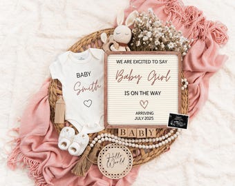 Girl Pregnancy Announcement Digital Baby Announcement Girl Gender Reveal Social Media Reveal Editable Template Its a Girl Little Sister