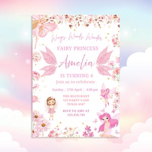 Editable Blush Pink Boho Wildflower Fairy 1st Birthday Invitation – Enchanted Garden Party Printable for a Magical First Birthday