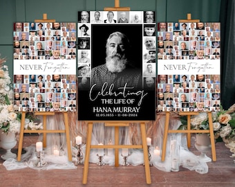Funeral Photo Collage Sign Set Templates, Celebration of Life, In Loving Memory, Memorial Poster Size,  Funeral Welcome Sign Template