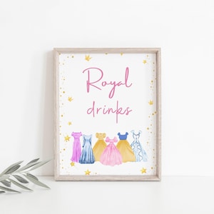 Princess Royal Drinks Station Sign Princess Birthday Party Sign Pink Princess Decoration Dress-Up Printable Instant Download PRINTABLE 014