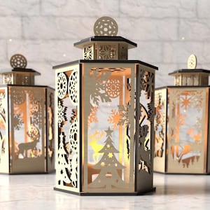 Christmas Lantern SVG, Night Light Candle Holder, Table Centerpiece, Laser Cut Lampshade Digital Download, Table Candle Holder
