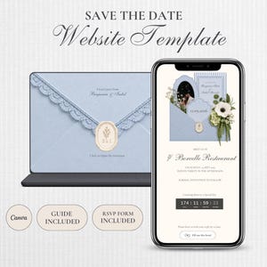 Save the Date Website Template | Dusty Blue Save the Date | Digital Wedding Invitation with RSVP | Instant Digital Download