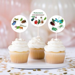 Insect Birthday Cupcake Topper, Bugs Birthday Custom Cake Topper, Insect Theme Cake Topper, Bug Editable Template 083
