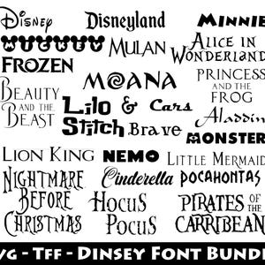 Dinsey Cartoon lettertype bundel SVG TTF Cricut snijden muis speelgoed nachtmerrie gele beer Stich Cartoon Frozen Cars lettertypen digitaal bestand downloaden