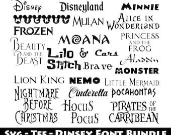 Dinsey Cartoon Font Bundle SVG TTF Cricut Cutting Mouse toy nightmare yellow bear Stich Cartoon Frozen Cars Fonts Download Digital File