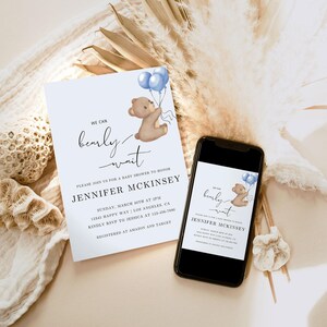 We Can Bearly Wait Invitation, We Can Bearly Wait Baby Shower, Teddy Bear Baby Shower Invitation, We Can Bearly Wait Invite, 090