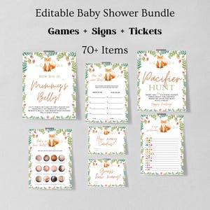 Paquete de juegos para baby shower, juegos de baby shower con temática de bosque, juegos imprimibles incluidos, temática de bosque, baby shower con temática de bosque 1231