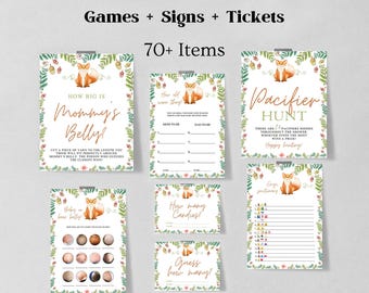 Baby Shower Game Bundle, Woodland Baby Shower Games, Printable Baby Shower Games Included, Greenery Woodland Theme, Woodland baby 1231