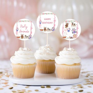 Editable Farm Birthday Cake Topper, Barnyard Farm Animals First Birthday, Girl Pink Cupcake Topper cake decor 1197