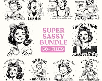 Retro Sassy Hausfrau PNG Bundle, Erwachsenen Humor, sarkastisches Shirt Designs Png, Retro Clip Art Bundle, Retro sarkastisches Sprichwort, lustige Sprüche