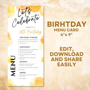Tropical Brunch Party Menu Template, Editable Pink Orange Gold Design, Birthday Celebration for Ladies, Teens, and Girls S007