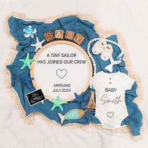 Ocean theme Digital Pregnancy Announcement / Pregnancy Reveal / Social Media / Gender Neutral / Facebook / Instagram / Boho / Personalized