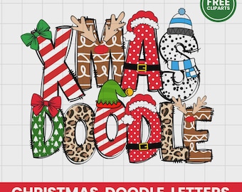 Christmas Doodle letters Clip Art PNG Files, Doodle Alpha Bundle, christmas alpha doodles, Xmas Clipart Alphabet Doodle Set PNG