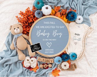 Boy Fall Pregnancy Announcement Digital, Autumn Baby Announce, Neutral, Instant Editable Template, Social Media, Gender Boy, Fall In Love