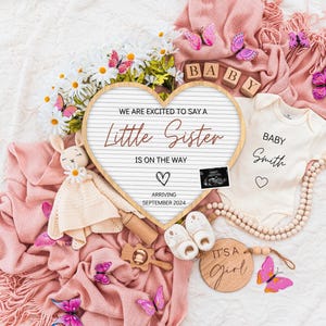 Girl Pregnancy Announcement Digital Baby Announcement Girl Gender Reveal Social Media Reveal Editable Template Its a Girl Little Sister