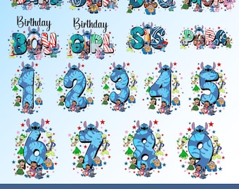 Camiseta personalizada de Stitch para cumpleaños de niño y familia (PNG), camiseta a juego de cumpleaños de Lilo y Stitch, diseño de paquete para niña (PNG)