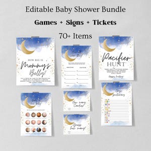 Over the Moon babyshowergames, afdrukbaar, maan en sterren babyshowerspelbundel, blauwe Twinkle Twinkle Little Star babyshowergames 1201