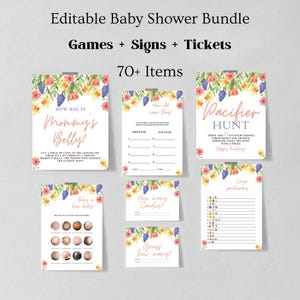 Editable Baby in Bloom Baby Shower Game Bundle, Spring Flowers Baby Shower Game Pack, Wildflower Baby Shower Games 1219