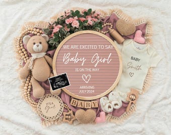 Girl Pregnancy Announcement Digital Baby Announcement Girl Gender Reveal Social Media Reveal Editable Template Its a Girl Little Sister,girl