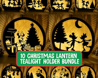Mikey Mouse Christmas Lantern Tealight Holder Bundle, Mouse and friends Night Light Candle Holder, Table Centerpiece, Laser Cut Lampshade