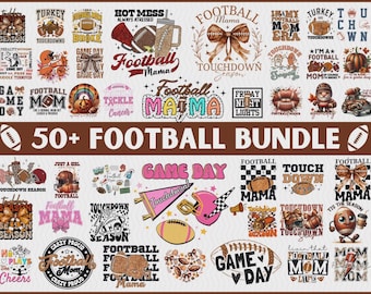 Más de 50 paquetes de fútbol retro (en formato PNG), fútbol coqueto (en formato PNG), paquete de temporada de touchdown, lazo de fútbol (en formato PNG), mamá del fútbol (en formato PNG), día del juego, fútbol de otoño