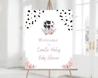 Cartello di benvenuto per baby shower Highland Cow modificabile, baby shower in fattoria, cartello di benvenuto per baby shower Holy Cow Country, cartello stampabile per baby shower 1200