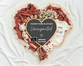 Gender Neutral Digital Pregnancy Announcement, Baby Announcement Template, Social Media Reveal, Instant Editable, The Best Things Unexpected