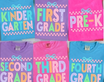 Geruit neon terug naar school PNG-bundel, girly roze strik, handgetekende, kleurrijke coquette kleuterschool Pre-K 1e 2e 3e 4e leerjaar png
