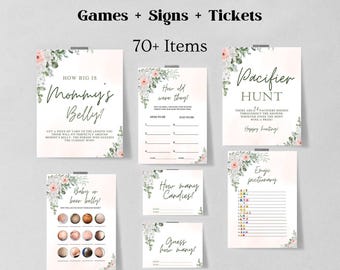 Rosa Blumen-Babypartyspiele-Bundle, Boho-Babyparty, Blumen-Babypartyspiele, druckbare Mädchen-Babypartyspiele 1207