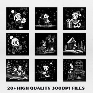 File per incisione su ardesia natalizia di Mikey Mouse, Illusion Laser PNG, Laser Burn, Sottobicchieri in ardesia PNG, Glowforge, topo e amici, incisione laser immagine 5