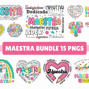 Retro Maestra Bundle Png, Spanish Teacher Bundle, Maestra Back To School Png,  Bright doodle Teacher Life Png, Teacher Appreciation Gift
