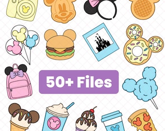 Magical carnival Clipart Bundle - Magical World, Mikey Minie Mouse Cliparts  - Carnival Items - Park Snacks Food Pastel Clip Art