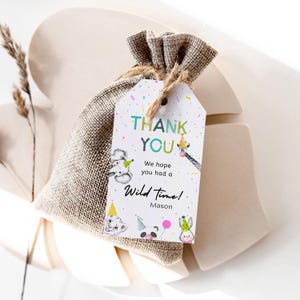 Editable Party Animals Favor Tags Boy Wild One Safari Animals Thank You Tags Zoo Birthday Wild Time Gift Tag Digital Corjl Template 011
