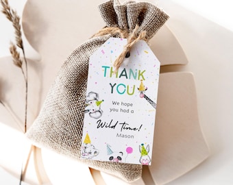 Editable Party Animals Favor Tags Boy Wild One Safari Animals Thank You Tags Zoo Birthday Wild Time Gift Tag Digital Corjl Template 011