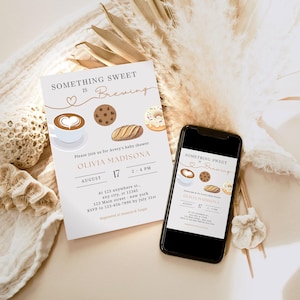 Editable Something sweet is brewing Baby Shower Invitation coffee tea, Invites Template Instant Download 1174