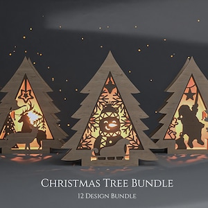 Bundle of 12 Christmas Candle Holder Laser Cut Files Dxf,Christmas Tree Lantern Laser Files,Glowforge Christmas Decor,Christmas Laser Cutted