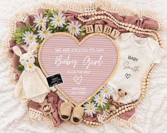 Girl Pregnancy Announcement Digital Baby Announcement Girl Gender Reveal Social Media Reveal Editable Template Its a Girl Little Sister