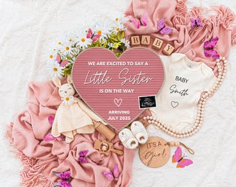 Girl Pregnancy Announcement Digital Baby Announcement Girl Gender Reveal Social Media Reveal Editable Template Its a Girl Little Sister