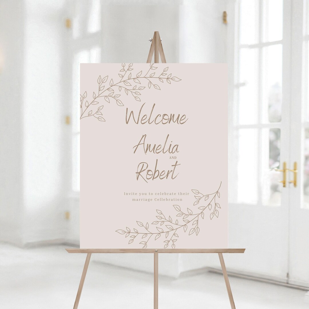 Editable Boho Beige Wedding Welcome Sign Template, Modern Wedding Sign ...
