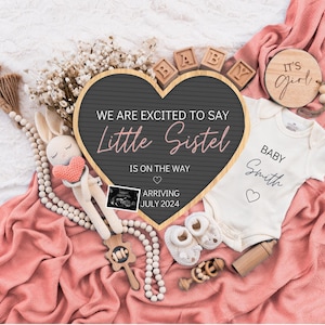 Girl Pregnancy Announcement Digital Baby Announcement Girl Gender Reveal Social Media Reveal Editable Template Its a Girl Little Sister