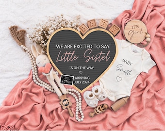 Girl Pregnancy Announcement Digital Baby Announcement Girl Gender Reveal Social Media Reveal Editable Template Its a Girl Little Sister