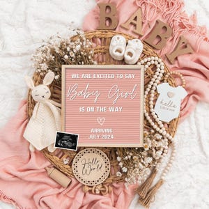 Girl Pregnancy Announcement Digital Baby Announcement Girl Gender Reveal Social Media Reveal Editable Template Its a Girl Little Sister