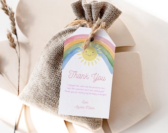 Editable Sunshine Rainbow Baby Shower Favor Tags, Rainbow Little Ray of Sunshine Baby Shower Favor Tags, baby shower Gift tag 1161