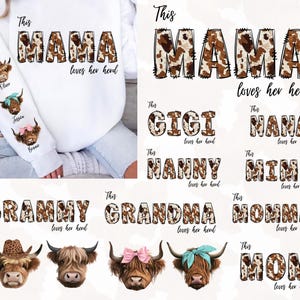 Custom This Mama Loves Her Herd PNG Bundle – Western Valentine’s Day, Cowhide Highland Cows, Custom Mama PNG, Highland Cows Png