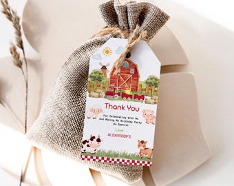 Farm Birthday Party Favor Tags, Farm Animals Birthday Thank you Tags, Farm thank you tag, Barnyard, Printable, download 080