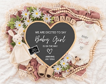 Girl Pregnancy Announcement Digital Baby Announcement Girl Gender Reveal Social Media Reveal Editable Template Its a Girl Little Sister